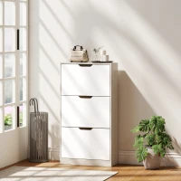 HOMCOM Meuble à chaussures 12 paires, armoire à chaussures étroite, 3 tiroirs rabattables, chêneet blanc(m-11)