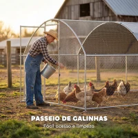 PawHut Galinheiro Exterior 2,8x3,4x1,9 m Cobertura de Tecido Oxford Anti-UV Impermeável Fechos para 10-16 Galinhas Prata(m-8)