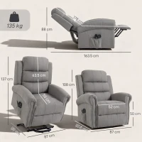 HOMCOM Fotoliu Power-Lift relax cu masaj prin vibrații și funcție de încălzire, fotoliu cu ridicare, port USB, buzunare laterale și telecomandă, Gri deschis(m-3)