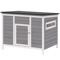 PawHut Entenstall wetterfest Entenhaus aus Holz mit herausnehmbar Boden Schiebefenster aufklappbar Asphaltdach 93x70x72cm Grau(m-11)