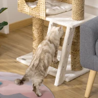 PawHut Arbre à chat arbre à grimper griffoir pour chat hauteur 100,5 cm avec coussins et échelle centre d'activités poteaux en quenouille(m-7)