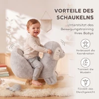 AIYAPLAY Schaukeltier im Robbe-Design Plüsch 52 cm mit Musik, Sicherheitsgurt und Stoppern für Kinder 1–3 Jahre, Grau(m-5)
