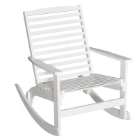 Outsunny Garten Schaukelstuhl Relaxsessel Gartenstuhl Schaukelsessel Bambus Sperrholz Weiß 70 x 100 x 95,5 cm(m-1)