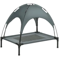 PawHut Cama Elevada para Mascotas Portátil con Toldo Extraíble Tela Transpirable al Aire Libre para Interior y Exterior 76x61x73 cm Gris(m-11)