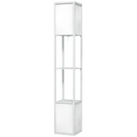 HOMCOM Lampă de podea modernă cu 2 abajururi și 2 rafturi pentru becuri E27, putere max. 40W, 26x26x156 cm, alb(m-11)
