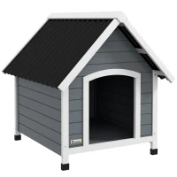 PawHut Hundehütte, wetterfest, herausnehmbarer Boden, Tannenholz, 75x88x82 cm, Grau/Schwarz(m-1)