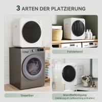 HOMCOM Mini Wäschetrockner 4 kg mit 5 Programme bis zu 60℃ 800W/400W Ablufttrockner mit Edelstahltrommel Weiß(m-5)