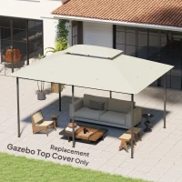 Outsunny Toldo de Substituição 4x3m para Pérgola de Jardim 2 Níveis Respirável com 8 Orifícios de Drenagem Cobertura Superior de Substituição para Pérgola Exterior Bege(m-10)