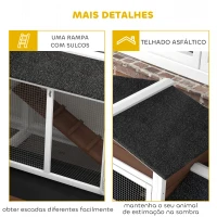 PawHut Casota para Coelhos para Exterior 157,4x53x99,5 cm Gaiola Grande com Rodas, Telhado Asfáltico, Tabuleiros Removíveis e Rampa Castanha(m-6)