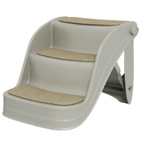 PawHut Escada para Cães de 3 Degraus Dobrável Escada para Animais de Estimação com Tapetes Antiderrapantes 49x38x38 cm Cinzento(m-10)