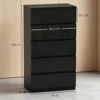 HOMCOM Cómoda com 5 Gavetas de Madeira Cómoda de Dormitório Cómoda Branca para Sala de Estar Estilo Moderno 55x34x100 cm Preto(m-3)