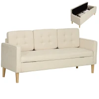 HOMCOM 3-Sitzer Sofa mit Stauraum, Knopfheftung, Polstercouch, 166,5 x 62 x 82 cm, Cremeweiß(m-11)