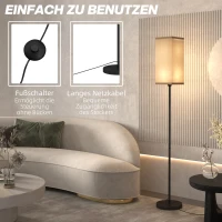 HOMCOM Moderne Stehlampe mit Kunstleinen-Schirm und Fußschalter, für Wohnzimmer und Schlafzimmer, Metall, Schwarz(m-7)
