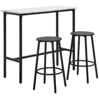 HOMCOM Conjunto de Mesa Alta com 2 Bancos Redondos com Estrutura de Aço Estilo Moderno para Cozinha Sala de Estar Branco e Preto(m-12)