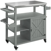 Outsunny Desserte jardin chariot de barbecue sur roulettes avec plateau en acier inoxydable 107x49,5x92,5cm gris(m-1)
