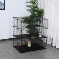 PawHut Cage parc enclos rongeurs modulable dim. L 111 x l 75 x H 119 cm 3 niveaux 4 portes fil métallique noir(m-10)
