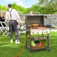 Outsunny Gasgrill, BBQ-Grill, 4 Hauptbrenner, 1 Seitenkocher, 1 Warmhalteplatte; 135 x 55 x 103 cm, Schwarz(m-10)