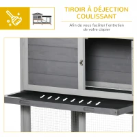 PawHut Clapier bois pour lapins petit enclos animaux villa pour lapin sur roulettes 2 étages gris(m-7)