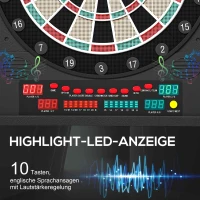 HOMCOM Elektronische Dart-set mit Tür Dartboard Dartscheibe mit automatischer Wertung Soundeffekte 12 Darts 27 Spiele und 202 Trefferoptionen für 8 Spieler 57 x 51 x 6,5 cm(m-7)