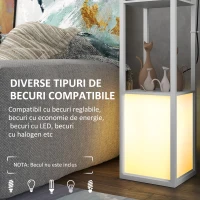 HOMCOM Lampă de podea modernă cu 2 abajururi și 2 rafturi pentru becuri E27, putere max. 40W, 26x26x156 cm, alb(m-6)