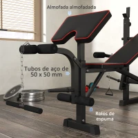 SPORTNOW Banco de Musculação Dobrável Banco Multifunções com Suportes para Barras e Encosto Ajustável para Treino Completo de Corpo Preto(m-4)