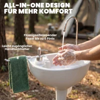 Outsunny Camping-Waschbecken mit Auffangbehälter, Seifenspender, 17L Wassertank, mobil, hellgrau(m-6)