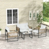 Outsunny Conjunto de Jardim Exterior em Rattan Sintético com 2 Poltronas 1 Sofá de 2 Lugares 1 Mesa de Centro e Almofadas Creme(m-3)