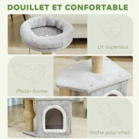 PawHut Arbre à chat tour de jeux pour chats, avec poteaux à griffer lit pour chat maison pour chat 42 x 30 x 66 cm gris clair(m-5)