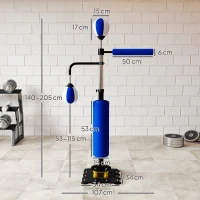 SPORTNOW Boxstand, zwei Speedballs, drehbare Boxstange, Kickpolster, höhenverstellbar, Stahl, 107 x 36 x 140-205 cm, Blau(m-3)