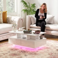 HOMCOM Mesa de Centro Moderna com LED 4 Gavetas Prateleira Aberta e Luzes LED de 16 Cores 90x55x41 cm Branco Brilhante(m-10)