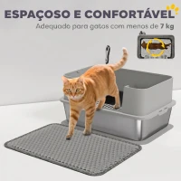 PawHut Caixa de Areia para Gatos XL em Aço Inoxidável com Borda Alta, Pá, Fácil de Limpar, Anti-Derrame, 60x40x29,5 cm, Cinzento(m-7)