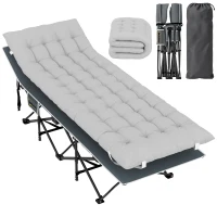 Outsunny Feldbett faltbar Campingbett mit Matratze Kopfkissen Seitentasche 185 x 68 x 37 cm bis 150 kg Hellgrau(m-12)