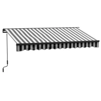 Outsunny Sonnenmarkise Markise Terrassenmarkise, wetterbeständig, 1 Handkurbel, 350 x 250 x 150 cm, Grau + Weiß(m-1)