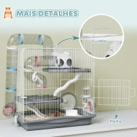 PawHut Gaiola para Hamster 45x30x45 cm com Túnel Plataformas Bebedouro Rampas e Roda de Exercício Cinzento(m-8)