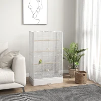 PawHut Gaiola para Pássaros 61x36,5x98 cm com Portas Poleiros Bandeja Removível e Alças para Canários Periquitos Branco(m-11)
