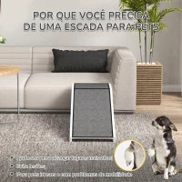 PawHut Rampa de Madeira para Animais com Tapete Antiderrapante para Cães Pequenos ou Séniores 125x40x35,5 cm Branco e Cinzento(m-5)