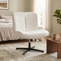 HOMCOM Scaun de birou pivotant fără brațe, șezut lat, fotoliu de birou, sufragerie, dormitor, scaun modern din catifea cu design în formă de lacrimă, reglabil pe înălțime, 63 x 75 x 90cm, crem(m-9)
