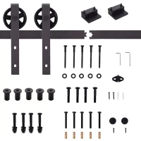 HOMCOM Kit Ușă Glisantă 100kg max din Oțel cu Șină, Cârlige, Opritoare, Șuruburi și Piulițe, 183x4x0.6 cm(m-4)