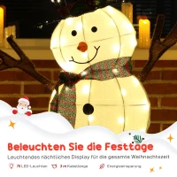 Outsunny Fröhliche Schneemann-Dekoration für Weihnachten, Außendekoration mit LED-Lichtern, Stahl, Polyester, Weiß+Schwarz(m-5)