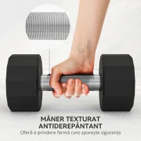 SPORTNOW Set 2 gantere cu 12 fețe de 12 kg din metal și cauciuc cu mâner anti-alunecare, 26x14x14 cm, negru(m-6)
