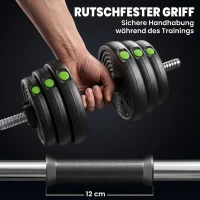 SPORTNOW 2-in-1 Hantel-Set, Lang- & Kurzhantel, 30 kg, rutschfest, bodenschonend, Schwarz/Grün(m-6)