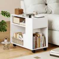 HOMCOM Mesa de Apoio com Rodas Compartimentos Superiores e Prateleiras Abertas 70x36x60 cm Branco(m-8)