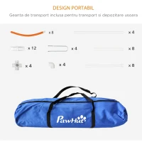 PawHut Set Agilitate Câine 4 Bucăți cu 4 Țăruși și Geantă de Transport, din PE și ABS, 89x69x99 cm, Alb și Portocaliu(m-6)