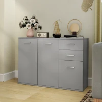 HOMCOM Bufet Modern cu 3 Dulapuri și 2 Sertare, din Lemn, 106x35x76 cm, Gri Deschis(m-2)