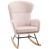 HOMCOM Poltrona Baloiço Estofada em Veludo com Assento Acolchoado Apoio para os Braços e Pés de Madeira de Faia 65x87x102cm Rosa(m-1)