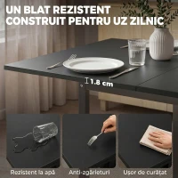 HOMCOM Set Masă și Scaune Dining 5 Piese Extensibil cu MDF și Metal, 80-120 cm, 4 Scaune Stivuibile, Negru(m-7)
