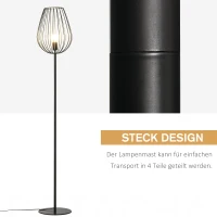 HOMCOM Stehleuchte Retro Industriestil mit Metallgitter Käfig Lampenschirm & Stehmetallsockel für Wohnzimmer Schlafzimmer Büro Metall Ø27,5 x 159H cm(m-4)