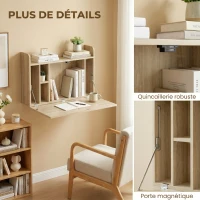 HOMCOM Bureau suspendu table murale table d'ordinateur murale et tablette rabattable avec rangements - 77 x 20 x 51 cm(m-6)
