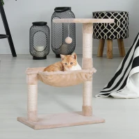 PawHut Arbre à chat 3 griffoirs grattoirs sisal naturel plateforme hamac et boule suspendue dim. 50L x 36l x 70H cm peluche courte beige(m-10)