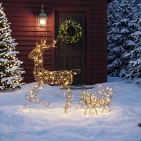 Outsunny Rena e Trenó Luminosos em Rattan PP com 175 LED Branco Quente, 8 Modos e Temporizador, 120 cm, para Jardim Exterior(m-2)